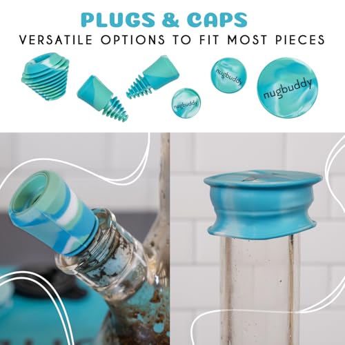 Glass Cleaning Kit - Reusable Silicone Accessories - Complete Kit to Clean your Piece, Just Add Cleaner - Reusable Soaker Bag, Brushes, Mat, Caps & Plugs, Funnel, & Microfiber Towel - color: Blue Green