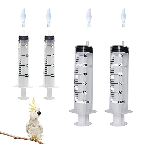 4 Pieces Baby Bird Feeding Syringe with 2 PCS 20ml Syringes, 2PCS 60ml Syringes and 4 Soft Feeding Spoons, Feeding Tool for Small Animals, Pet Feeding Tool, Pet Syringe, Bird Parrot Feeder Spoon