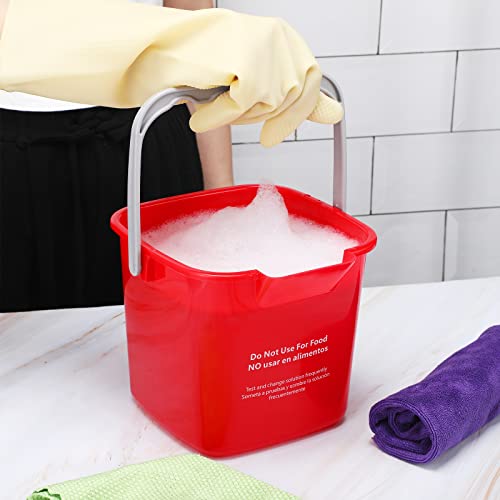 6 Pcs 6 Quart Cleaning Bucket Small Sanitizing Square Bucket Detergent Pail for Home Commercial Restaurant Kitchen Office School(Red) - color: Red