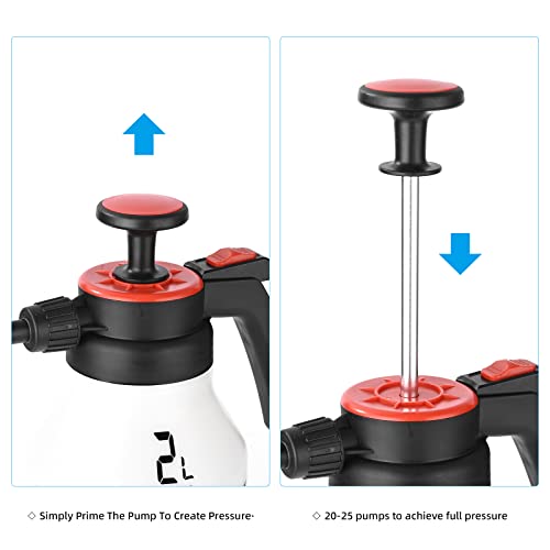 FOSHIO 0.53 Gallon Garden Pump Sprayer, 2L Portable Hand Pump Pressure Water Spray Bottles with Adjustable Nozzle Trigger Lock Sprayer for Home, Lawn and Car Detailing