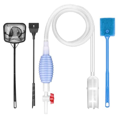 Fish Tank Cleaning Kit Set of 4 Pieces, Aquarium Siphon Algae Scraper Aquarium Net Algae Remover for Fish Tank, Aquarium Cleaner Vacuum Suitable for Changing Water and Cleaning Fish Tanks | Lanswood