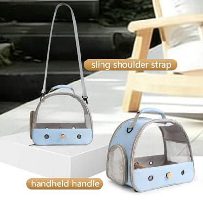 Bird Carrier, Portable Small Bird Parrot Parakeet Carrier with Standing Perch and Soft Mat, Side Access Window Collapsible (Blue, Clear Windows) - color: Blue