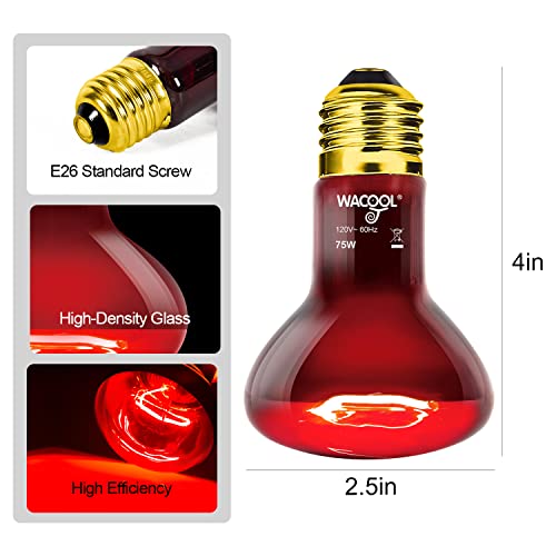 WACOOL 2 Pack Reptile Heat Lamp Bulbs,75W Infrared Basking Spot Light for Reptiles & Amphibians, Red Heat Lamp Bulb for Bearded Dragon Gecko Turtle Lizard - style: 75W-2 PACK