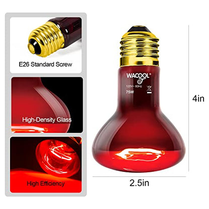 WACOOL 2 Pack Reptile Heat Lamp Bulbs,75W Infrared Basking Spot Light for Reptiles & Amphibians, Red Heat Lamp Bulb for Bearded Dragon Gecko Turtle Lizard - style: 75W-2 PACK