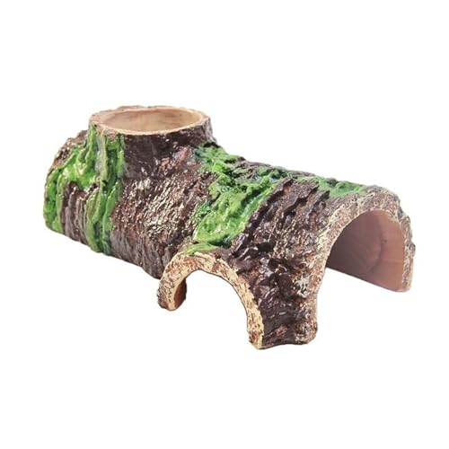 Medium Realistic Resin Hollow Log Reptile Hide Natural Looking Design with Exterior Feeding Ledge for Bearded Dragons Geckos and Exotic Pets