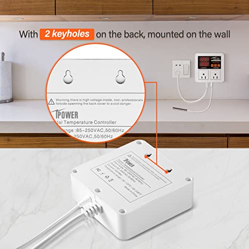 iPower Temperature Controller 1200W 10A Dual Digital Outlet Thermostat Plug, Pre-Wired, 2 Stage Heating and Cooling Mode, Fermentation BBQ Reptile Aquarium