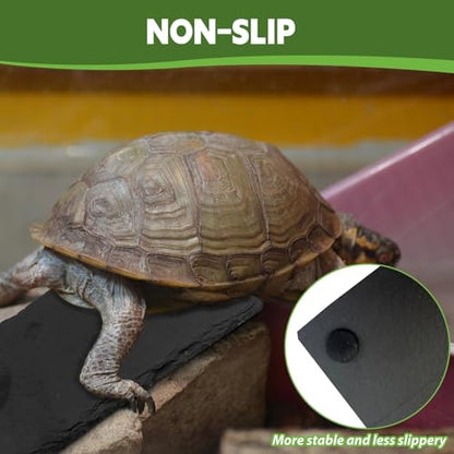 kathson 2 PCS Reptile Basking Platform (7.9 x 3.9 inches), Natural Rock Plate Turtle Food Bowl Feeding Dish Resting Terrace Habitat Decor for Tortoise Turtle Lizard Bearded Dragon Crested Gecko Snake - size: 7.8X3.9inch，2PCS
