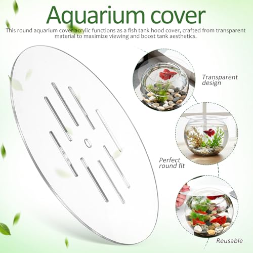 Fish Tank Lid: 22cm/8.66" Round Aquarium Lid Cover with Hole - Transparent Acrylic Tank Protective Cover for Fish Bowl Terrarium - size: 22.00X22.00X0.30CM