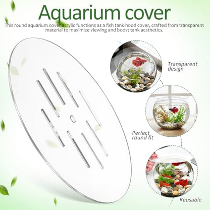Fish Tank Lid: 22cm/8.66" Round Aquarium Lid Cover with Hole - Transparent Acrylic Tank Protective Cover for Fish Bowl Terrarium - size: 22.00X22.00X0.30CM