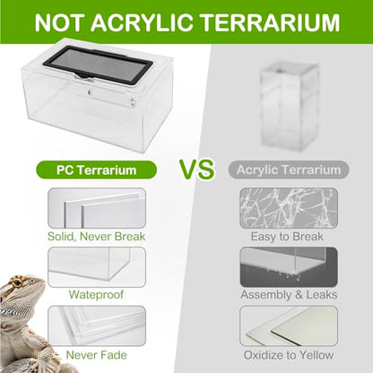 Reptile PC Terrarium Amphibian Tank Spider Enclosure Snake Cage 7x11.8x5.9inch Suitable for breeding Leopard Gecko,Frog,Hermit Crab,Lizards,Isopod,Tarantula,Turtles,Chameleons,Jumping Spiders - color: Transparent, size: Large