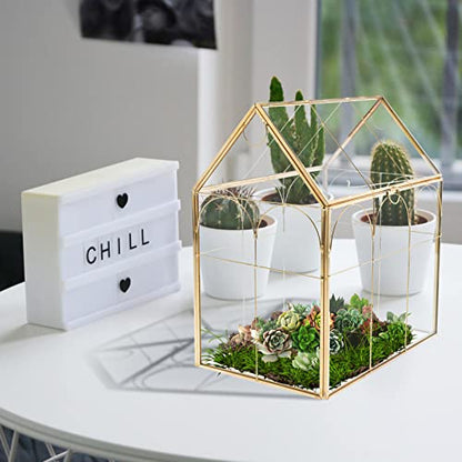 Geometric Plant Terrarium with Lid, House Succulent Terrarium Kit for Display, Air Plants, Succulents, Home Tabletop Miniature Terrarium, Not Airtight or Waterproof (Gold) - color: Gold