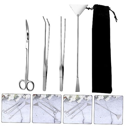 1Set Stainless Steel Aquarium Cleaning Tools Kit Aquatic Plant Tool with Pouch for Fish Tank Maintenance and Plant Trimming and Flexible for Precise Care