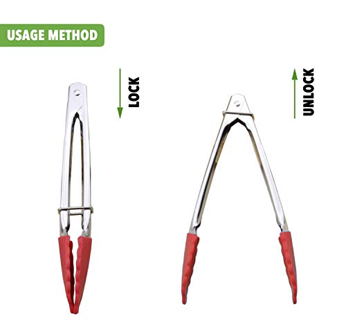 HINMAY 7-Inch Mini Tongs with Silicone Tips, Set of 3 (Green Red Blue) | 7-Inch Serving Tongs - color: Red Blue Green