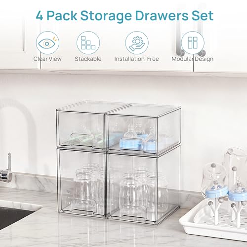 Vtopmart 4 Pack Baby Bottle Organizer Set, Stackable Storage Drawers Ideal for Kichen Countertop, Vanity, Bathroom, Cabinet, Pantry Organization - style: 2 Small+2 High