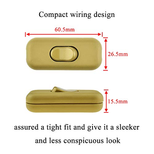 HAHIYO 6A 250V Inline Cord Switch Rocker Button Double Pole Feed-Through Control Switch Compact Wiring Design Easy Install Multi-Function 2 PCS for Kitchen Lights Bedroom Table Lamp Light Gauge Wire