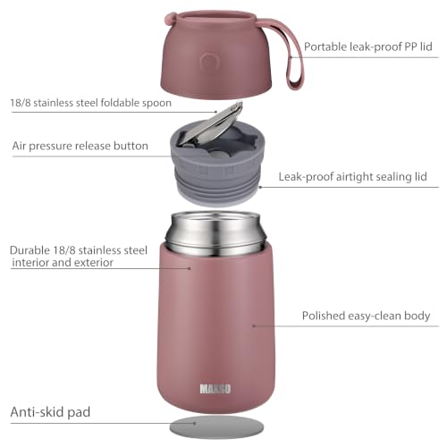 MAXSO 2 Pack Soup Thermo for Hot & Cold Food for Kids Adults, Vacuum Insulated Food Jar Thermal Lunch Containers, Travel Food Flask with Spoon (24 oz,17 oz) (Dusty Rose) - color: Dusty Rose