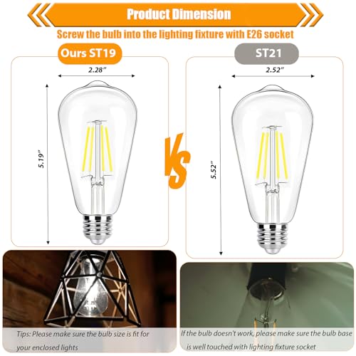 winsaLED 5000K Daylight LED Edison Bulbs 40W Equivalent, Non-Dim, 12 Pack | 4W ST19 LED Light bulb, E26 Standard Base, 90 CRI, 450LM - color: 5000k-daylight