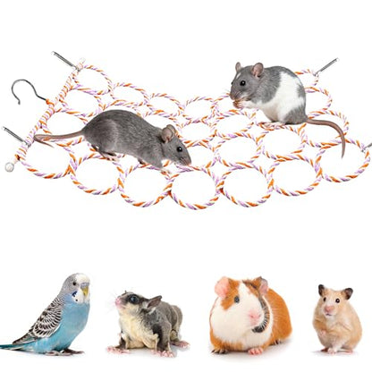 Rat Climbing Rope Net Toy for Cage, Hanging Swing Toy (Random Color) | Multifunctional Small Pet Activity Toy Works As Hemp Perch, Rope Ladder, Bridge and Hammock for Rats, Birds to Climb and Rest