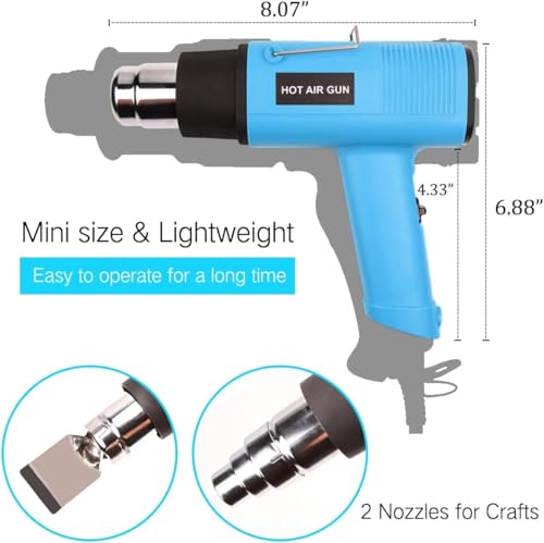 LDK Heat Gun 1200W 140℉~932℉ (60℃-500℃) Heavy Duty Hot Air Gun Kit Variable Temperature Control with 2 Temperature Settings 2 Nozzles for Crafts, Shrink Wrapping, Candle Making, Epoxy Resin - color: Blue