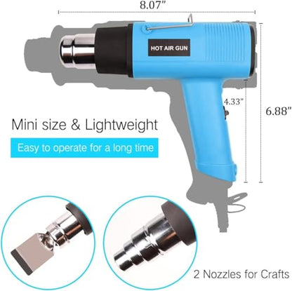 LDK Heat Gun 1200W 140℉~932℉ (60℃-500℃) Heavy Duty Hot Air Gun Kit Variable Temperature Control with 2 Temperature Settings 2 Nozzles for Crafts, Shrink Wrapping, Candle Making, Epoxy Resin - color: Blue