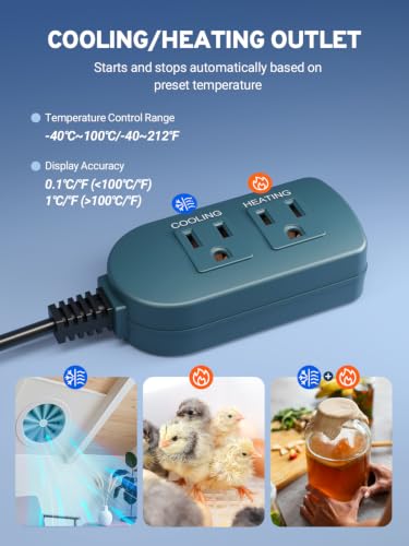 WiFi Temperature Controller, Digital Thermostat for Greenhouse 1200W | Programmable Temperature Controlled Outlet Heating & Cooling -40~212℉ Fridge Compressor Delay, for Reptile Brewing Incubation - color: White