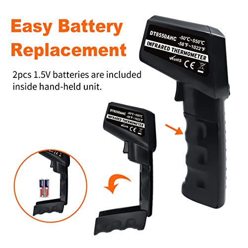 Infrared Thermometer Temperature Gun -58℉~ 1022℉ (-50℃ ~ 550℃) Non-Contact Instant-Read Digital Laser Infrared Ir Thermometer with Color Screen (Black) - color: Black