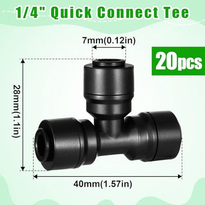 20 Pack 1/4" Irrigation Fittings Tee Connectors,Quick Connect | Push to Connect Fittings,Locked Anti-Drip,1/4 Inch Irrigation Tubing Fittings,for Garden 1/4 Drip Irrigation System - size: 20 Pack 1/4" Tee