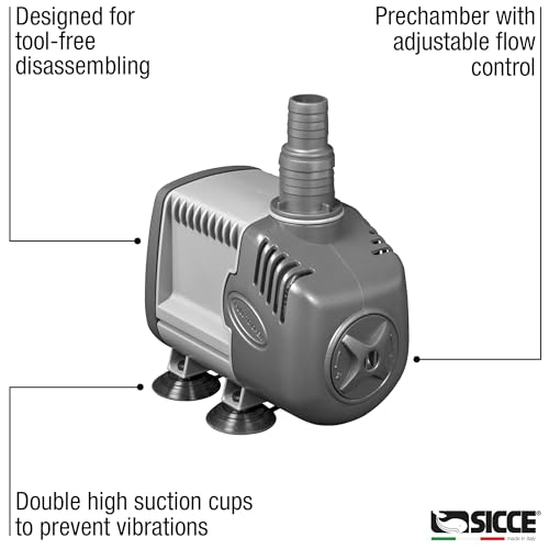 SICCE Syncra Silent 1.0 Multifunction 251 GPH Submersible Water Pump | Italian Made 16W Ultra Quiet Durable Aquarium Fish Tank, Fountain, Pond, Hydroponics, Terrarium Black | Freshwater & Saltwater - size: Syncra Silent 1.0