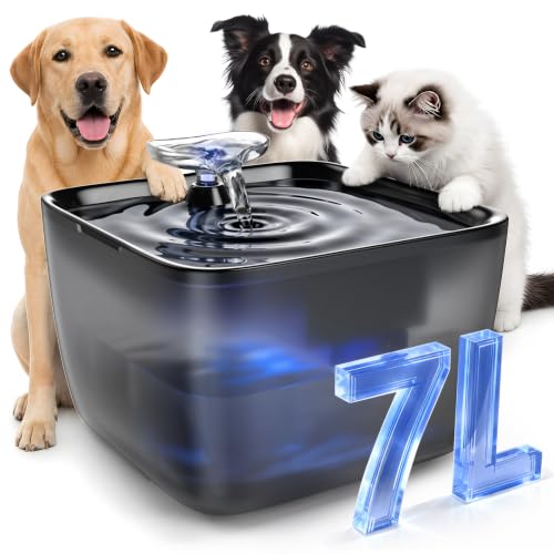 Pet Water Fountain for Large Dogs & Cats, 7L/1.84Gal, Quiet Automatic Pump | Large dog water bowl dispenser for multi-pet households,easy to clean,visible water level, no spill, recirculating system