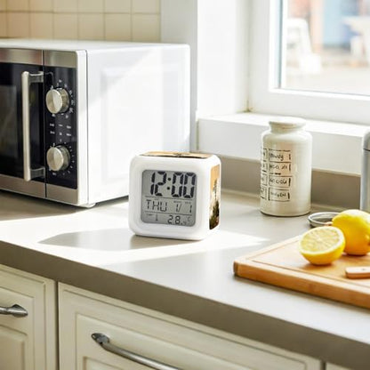 Windmill Alarm Clock, Windmill Farmhouse Sunset Field Trees Rustic Digital Clock Night Light with 7 Color, Calendar Temperature Display, NightLight Clock for Bedroom, 3.2x3.2in - color: Gold,amber,green