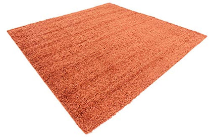 Unique Loom Solid Shag Collection Area Rug (8' Square, Terracotta) - color: Terracotta, size: 8' x 8' (Square)