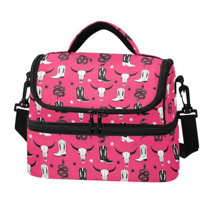 Cowboy Boots Snake Insulated Lunch Tote Bag Container for Women | 8L Double Deck,Large Lunch Box with Shoulder Strap,Thermal Meal Prep Cooler,Suitable for School Work Picnic Office Travel