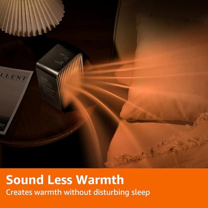 Amazon Basics Portable Ceramic Space Heater, Small Electric Heater for Indoor Use With 3 Heat Settings, Temperature Control, Lightweight (1.7 LBS), 520 w, Black, 5.1"L x 3.5"W x 7"H