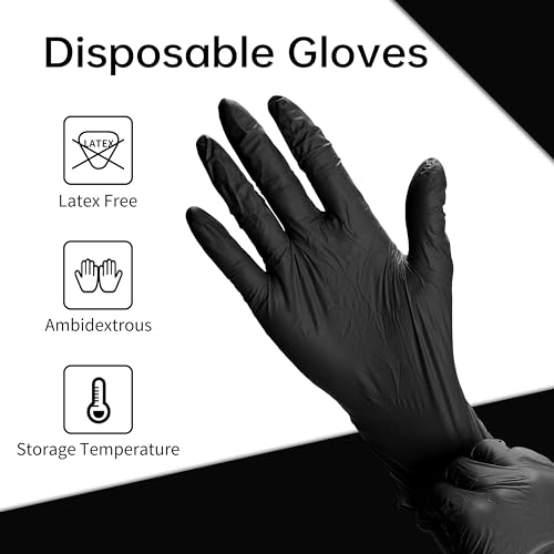 PEIPU Vinyl Disposable Gloves,Powder Free,Cleaning Service Gloves, Latex Free - color: Black Box of 100, size: Small