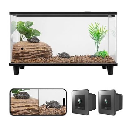2K HD Aquarium & Terrarium WiFi Pet Camera,140° Wide-Angle Anti-Glare & Anti-Reflection,Night Vision for Fish & Reptiles,Two-Way Audio,Glass-Mount Enclosure Monitor,24/7 Recording (2 Pack) - size: 2 pack