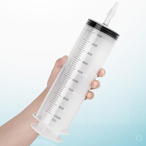 1000ml/cc Syringes with Tube 40 Inch Handy Plastic Tubing and Adapter Tip | for Liquid, Refilling Measuring, Dispensing Watering, Plant Irrigation, Feeding Pets, Oil or Glue Applicator - size: 1000ML/CC