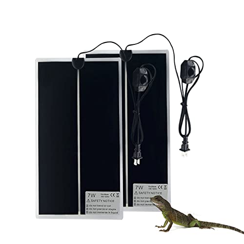 Reptile Heating Mat, 2PCS Reptile Heating Pad with Temperature Adjustment for Reptiles Tortoise Snakes Lizard Gecko Hermit Crab Amphibians - Removable Terrarium Heat Mats(7W, 6x11 inches) - size: 2PCS,7W