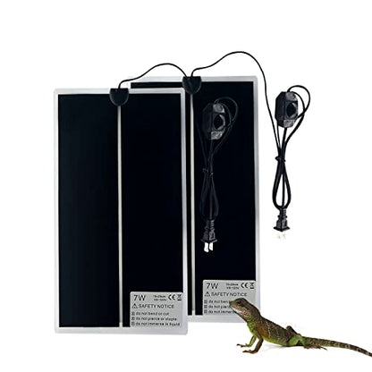 Reptile Heating Mat, 2PCS Reptile Heating Pad with Temperature Adjustment for Reptiles Tortoise Snakes Lizard Gecko Hermit Crab Amphibians - Removable Terrarium Heat Mats(7W, 6x11 inches) - size: 2PCS,7W