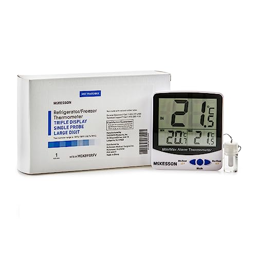 McKesson Refrigerator/Freezer Thermometer with Triple Display, Large, 1 ct | Single Probe, Food Safety Use