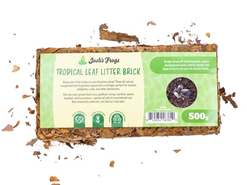 Josh's Frogs Compressed Natural Tropical Leaf Litter Brick, 500g | All-Natural Leaf Fragments for Isopods, Millipedes, Crabs, Detritivores