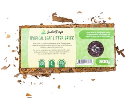 Josh's Frogs Compressed Natural Tropical Leaf Litter Brick, 500g | All-Natural Leaf Fragments for Isopods, Millipedes, Crabs, Detritivores