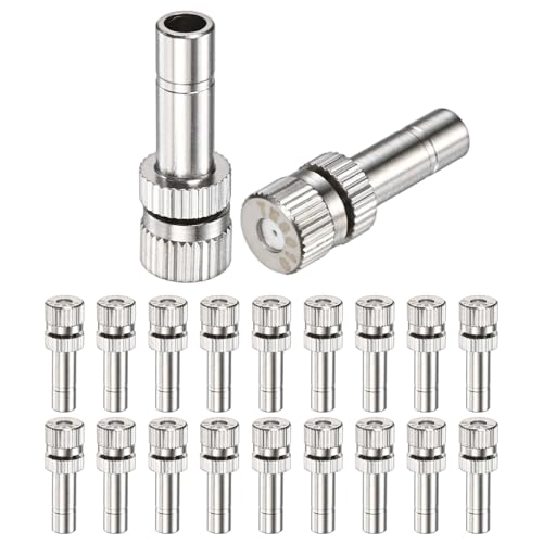 M METERXITY 20-Pack Brass Misting Nozzles, 0.031"/0.8mm Orifice Mister Replacement Heads for Outdoor Cooling System/Landscaping/Humidification/Greenhouse, 6mm Low-Pressure Fog Sprayer Nozzle - size: 0.031"/0.8mm, style: without Filter Mesh