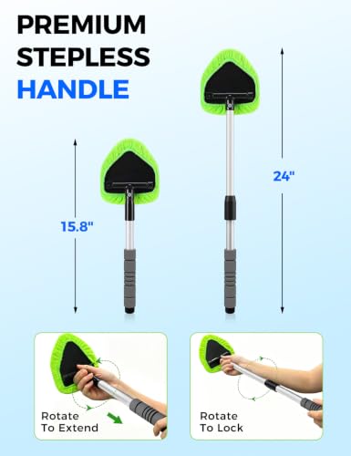 XINDELL 24-inch Windshield Cleaner Tool – Upgrade Large Head Car Interior&Exterior Window Cleaning Kit with Extendable Handle & 4 Microfiber Pads, Auto Wiper Brush for Car, Trucks, SUVs, RVs & Home - size: 24in