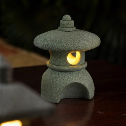 Japanese Pagoda LED Lamp Statue Figurine, Small Pagoda Lantern with Warm LED Light, Zen Garden Decor, Japanese Decor for Home, Desk, Bonsai, Terrarium, Aquarium Ornament - style: Style K
