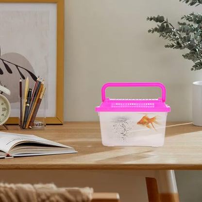 FOMIYES Plastic Turtle Fish Tank with Handle, Clear Aquarium Container for Small Pets, Tortoise Habitat, Goldfish Bowl, Reptile Transport Box, 5.11 X 3.54 X 3.54 Inch
