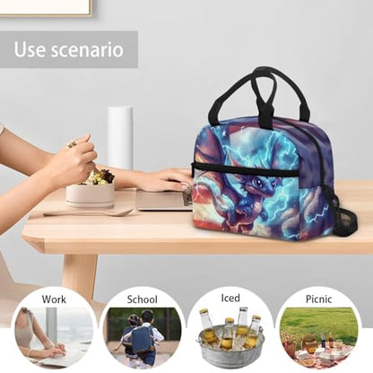 Dragon Kids Lunch Box Insulated Lunch Bag Student American Flag Insulated Lunch Bag Camping Lunchbox Portable Lunchbag Outdoor Camping Lunch Container for School - color: Dragon American Flag