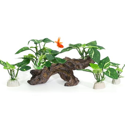 4PCS Driftwood Cave Aquarium Decor Silk Aquarium Plants for Betta Fish Tank Decorations
