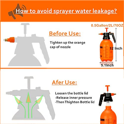 2 Pack Pump sprayers in Lawn and Garden, 2L Handheld Garden Pump Sprayer 0.5 Gallon Water Mist Spray Bottle for Plants, Weed Sprayer with Adjustable Brass Nozzle (2L Orange)