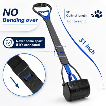 31inch Large Pooper Scooper for Dogs with Long Handle, Sturdy & Durable, Not Easy to Break, Lightweight & Easy to Use, Easy to Pick Up from Grass and Gravel | Less Bend Down, One-hand Operate Pick up for all Surface, Heavy Duty Poop Scooper for Large Medi