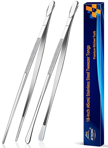 JETKONG 2 Pcs 18 Inch (45cm) Stainless Steel Grill Tongs Heavy Duty Giant Tweezer Tongs, Extra Large Tweezers Tools for Cooking, Grilling, BBQ and Turning Food (Silver) - color: Silver, size: 18+18 Inch